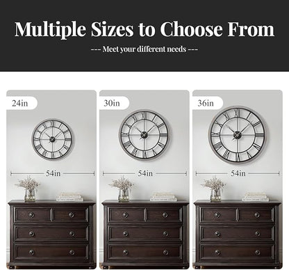 Large Wall Clock 24 Inch, Big Round Clock Decorative Battery Operated with Solid Wood Frame Non-Ticking Silent, Farmhouse Wooden Wall Clocks for Living Room, Kitchen, Office