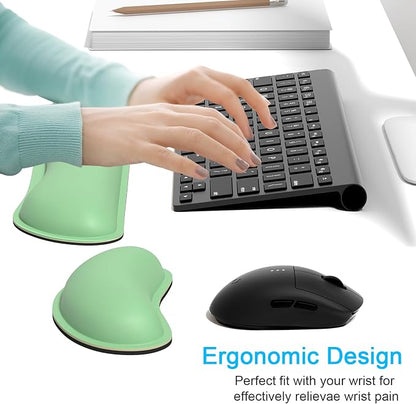 Dapesuom Keyboard Wrist Rest Set, Cute PU Leather Wrist Cushion for Computer Keyboard and Mousepad, Memory Foam Mouse Pad Rests Support with Non-Slip Base for Typing Pain Relief, Laptop, Mint Green