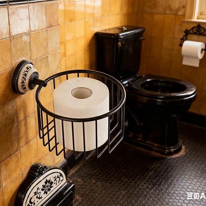 Toilet Paper Holder Basket, NEWRAIN Wall Mounted Brass Toilet Roll Holder, Oil Rubbed Bronze Toilet Paper Storage Rack, Vintage Bathroom Decor