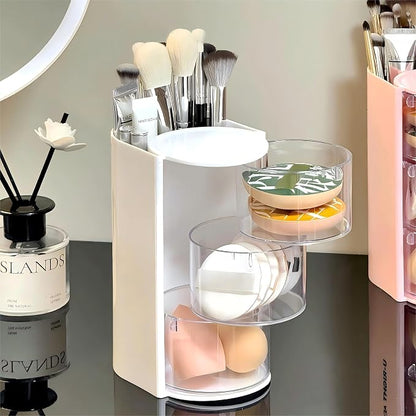 Azurphoric Hair Accessories Organizer with Hair Brush Holder, Rotatable Makeup Brush Holder for Necklaces, Earring, Bracelet, Ring, Makeup Brushes, Hair Clip and Hair Accessories (White, 3-Layer)