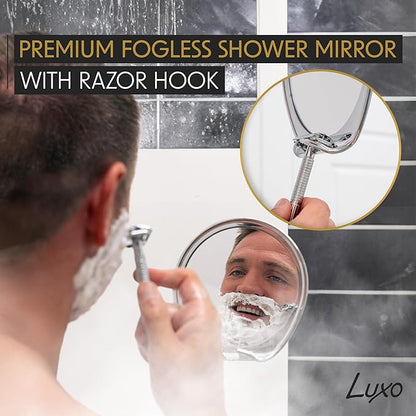Luxo Shower Mirror, Shaving Mirror with a Razor Holder for Shower and Powerful Suction Cup - Shatterproof Shower Mirror fogless for Shaving, fogless Mirror for Shower (Chrome)