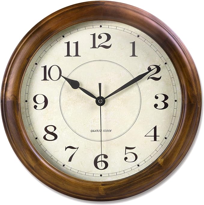 Kesin Wall Clock Wood 14 Inch Silent Wall Clocks Large Decorative Battery Operated Non Ticking Analog Retro Clock for Living Room, Kitchen, Bedroom