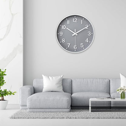 HZDHCLH Wall Clocks Battery Operated,Wall Clock Gray,8 inch Wall Clock Silent Non Ticking Modern 3D Numbers for Kitchen Bedroom Living Room Office Classroom Decor