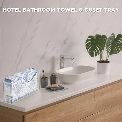 2-Pack Value Acrylic Napkin Holder, Clear Waterproof Vertical Guest Towel Holder, Disposable Hand Towels Tray for Bathroom/Hotel/Kitchen/Dining Table