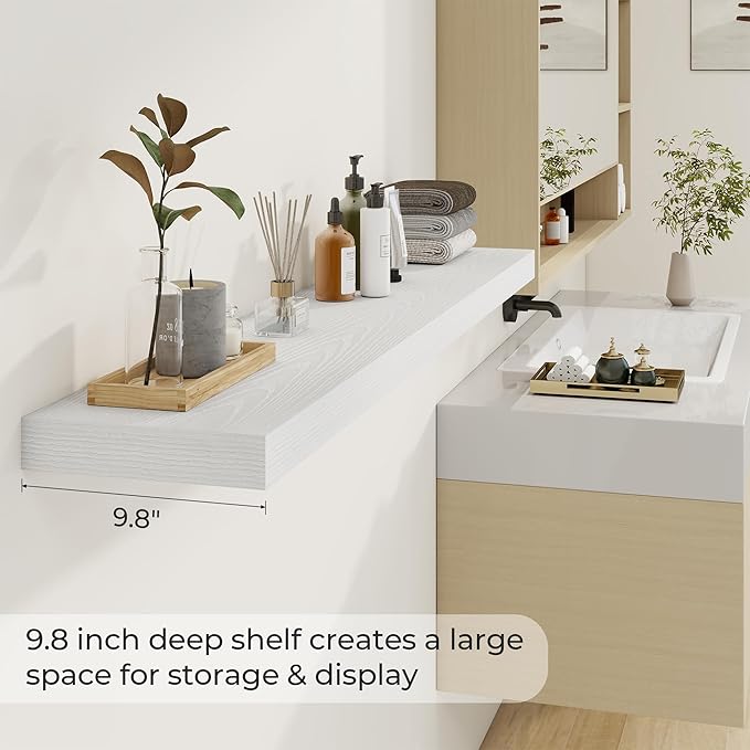 Dreamland 55 Inches Floating Shelves for Wall, 9.8" Deep Long Floating Shelves Set of 1, Large Display & Storage Shelf, Wall Shelf for Bathroom Bedroom Living Room Kitchen Office, White