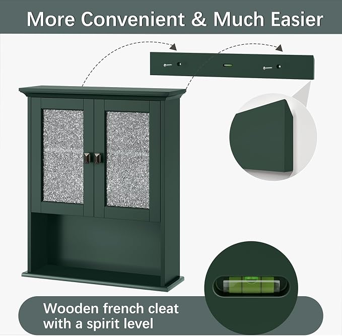 Medicine Cabinet Wall Mounted, Bathroom Storage Wall Cabinet with Tempered Glass Door Over Toilet Storage Cabinet Wall Mounted Organizer Above Toilet Storage Cabinet (Forest Green)