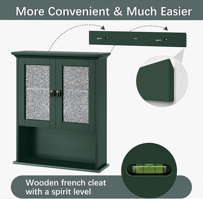 Medicine Cabinet Wall Mounted, Bathroom Storage Wall Cabinet with Tempered Glass Door Over Toilet Storage Cabinet Wall Mounted Organizer Above Toilet Storage Cabinet (Forest Green)