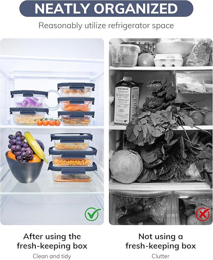 2-Pack Glass Food Storage Containers with Tempered Lids (21.3oz/2.7cup) - Airtight Snap Lock, Microwave & Oven Safe (-4℉~ 950°F), Freezer to Baking Dish, BPA-Free, Gift Box (Blue)