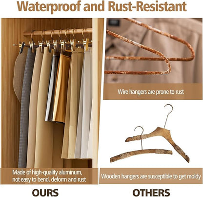 Matte Gold Aluminum Pants Hangers with 360°Swivel Hooks & Non-Slip Adjustable Clips, Lightweight, Durable, Space-Saving Closet Organizer for Trousers, Skirts, Jeans, Scarf, Kids&Adults, 10 Pack