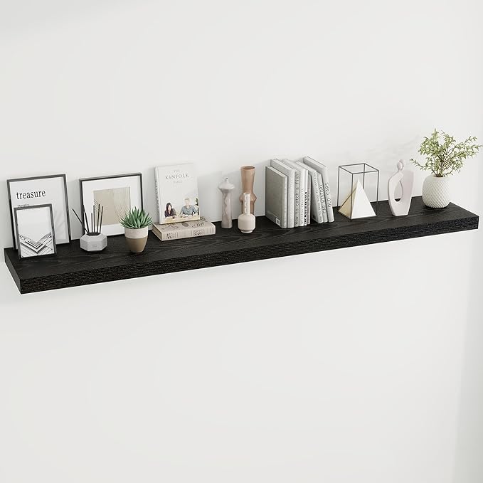 Dreamland 72 Inches Floating Shelves for Wall, 9.8" Deep Long Floating Shelves Set of 1, Large Display & Storage Shelf, Wall Shelf for Bathroom Bedroom Living Room Kitchen Office, Black