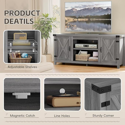YESHOMY Modern Farmhouse TV Stand with Two Barn Doors and Storage Cabinets for Televisions up to 65+ Inch, Entertainment Center Console, Media Furniture for Living Room, 58 Inch, Gray Wash & Rustic