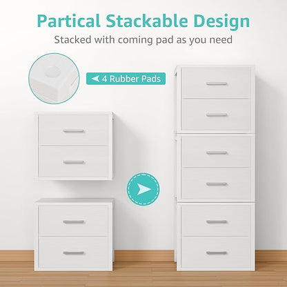 BOLUO Stackable Storage Drawers Closet Organizers and Storage Fabric White 2 Drawer Dresser for Bedroom 2 Packs Modern