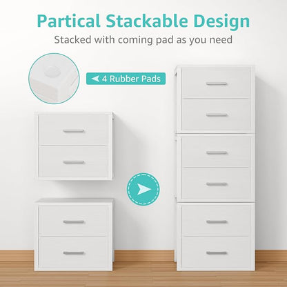 BOLUO Stackable Storage Drawers Closet Organizers and Storage Fabric White 2 Drawer Dresser for Bedroom Modern
