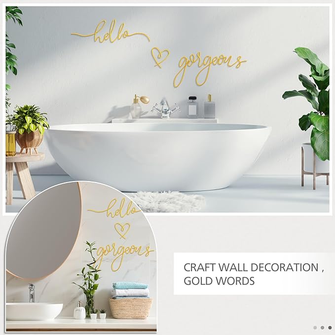 Hicarer Hello Gorgeous Metal Wall Art Decor Minimalist Decoration Metal Hello Gorgeous Decorative Sign for Living Room Office Bedroom Hotel Home Wall Decoration(Gold,Classic Style)