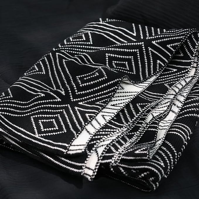 Black and White Throw Blankets, Knitted Modern Patterned Throw Blanket, Soft Lightweight Woven Throw Blanket for Sofa Couch Bed and Living Room, Black&White (50x60 Inch)