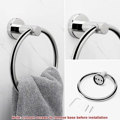NearMoon Bath Towel Ring, Bathroom Hardware Accessories-Thicken Stainless Steel Hand Towel Holder for Bathroom, Modern Round Towel Hanger Wall Mounted (Chrome, 4 Pack)