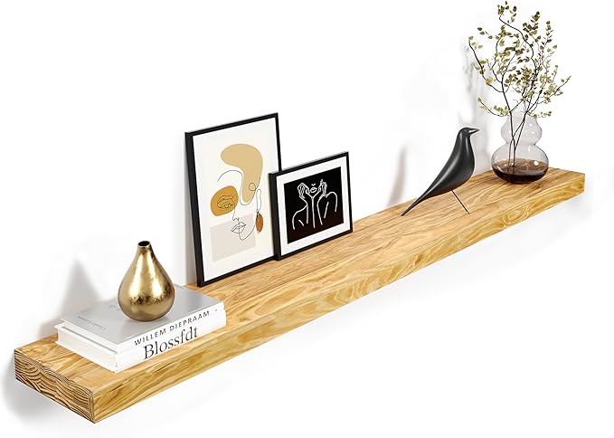 Howizz 72'' Pine Wood Floating Shelf for Wall - Rustic Wall Mounted Wooden Shelf for Stylish Home Décor, Fireplace Mantel 72inch (Natural, 72x8x2) - 1pcs