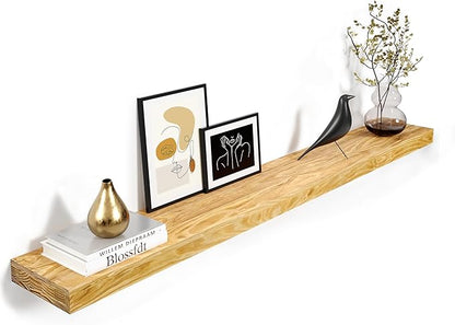 Howizz 60'' Pine Wood Floating Shelf for Wall - Rustic Wall Mounted Wooden Shelf for Stylish Home Décor, Fireplace Mantel 60inch (Natural, 60x8x2) - 1pcs
