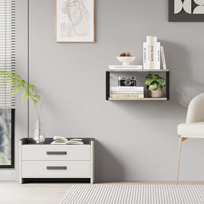 Floating Nightstand, Wood Bedside Shelf Wall Mounted Nightstand, Floating Bedside Table Wall Shelf for Bedroom, Living Room, Bathroom, Kitchen, Office (Vintage Gray)