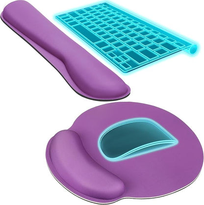 KTRIO Keyboard Wrist Rest & Mouse Pad with Wrist Rest Set, Violet Purple | Memory Foam Wrist Support, Ergonomic Design, Non-Slip Base, Office and Home Use