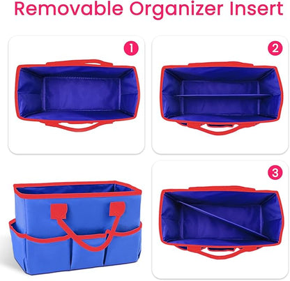 Godery Desktop Tote and Organizer, Teacher Helper Bag for Arts, Books, Stationery, Office Desk, Make-up Storage with Handles for Travel (BLUE)