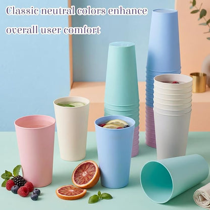 Yungyan 50 Pcs Unbreakable Plastic Cups 16oz Thickened Reusable Plastic Cup Stackable Water Tumblers Drinking Cup for Kitchen, Outdoor, Bpa-free, Dishwasher Refrigerator and Microwave(Bright Color)