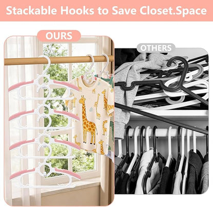 JSF Baby Hangers,30 Pack Baby Clothes Hangers for Closet Kids,Save Space Plastic Hangers Toddler Infant Nursery Child Small Children(Pink)