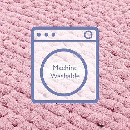 Bigacogo Chunky Knit Throw Blanket for Couch, 40x80 inches, 100% Hand Knitted with Thick Jumbo Chenille Yarn, Cozy Soft Large Rope Knot Cable Crochet Blankets for Sofa Bed Living Room, Blush Pink
