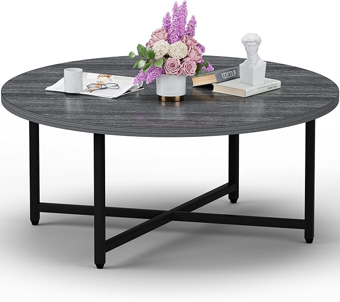 Round Coffee Table, 31.5" Coffee Tables for Living Room, Large Coffee Table Round for Indoor & Outdoor Use, Office, Patio or Garden, Large Gray(31.5" D x 17.7" H)
