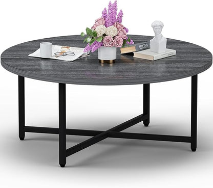 Round Coffee Table, 31.5" Coffee Tables for Living Room, Large Coffee Table Round for Indoor & Outdoor Use, Office, Patio or Garden, Large Gray(31.5" D x 17.7" H)