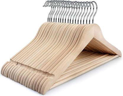 TOPIA HANGER Unfinished Natural Wooden Hangers 18 Pack-360° Swivel Hook and Smoothly Cut Shoulder Notches-Premium Wood Clothes Hangers for Suit, Coat, Jacket, Pant, Camisole-CT10N