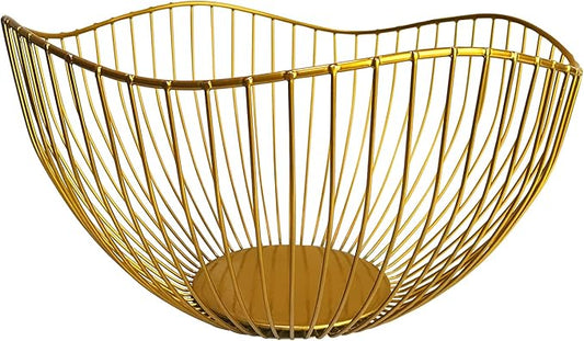 DMAR Wire Fruit Basket Gold Fruit Bowl for Kitchen Counter Wave Fruit Basket Serving Bowl Wire Fruit Dish for Fruits and Veggies
