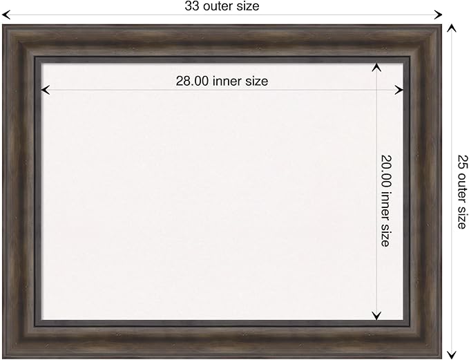 Amanti Art White Cork Board for Wall, 25x33 Vision Board with Brown Wood Frame, Medium Corkboard Office Decor for Home Organization, Rustic Farmhouse Corkboard Pinboard to display items for home