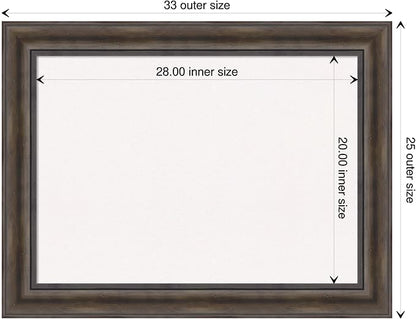 Amanti Art White Cork Board for Wall, 25x33 Vision Board with Brown Wood Frame, Medium Corkboard Office Decor for Home Organization, Rustic Farmhouse Corkboard Pinboard to display items for home