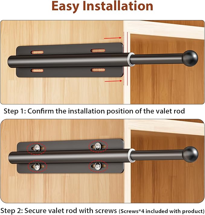 12-23 Inch Valet Rod for Closets Pull Out,Retractable Closet Valet Rod Slide Out,Heavy Duty Valet Rod for Closet Space, Laundry Room, RV, Wardrobes (Black)