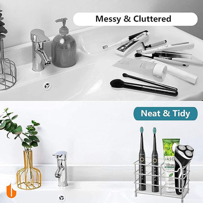 Urbanstrive 304 Stainless Steel Bathroom Toothbrush Holder Toothpaste Holder Stand Bathroom Accessories Organizer, Silver