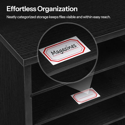 HOOBRO Literature Organizer, 24 Compartments Wooden Mail Organizer, Countertop Literature Sorter with Adjustable Shelves for Home, Office, School, Student Mailbox for Classroom, Black BK38WF01
