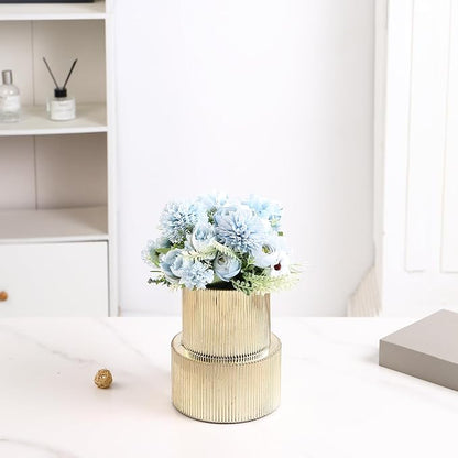 Ribbed Glass Vase, Flower Vase, Fluted Gold Vases for Flowers, Modern Vases for Living Room, Dining Table, Entryway, Shelf, Wedding, Office, Coffee Table, Birthday, 7.5 Inches