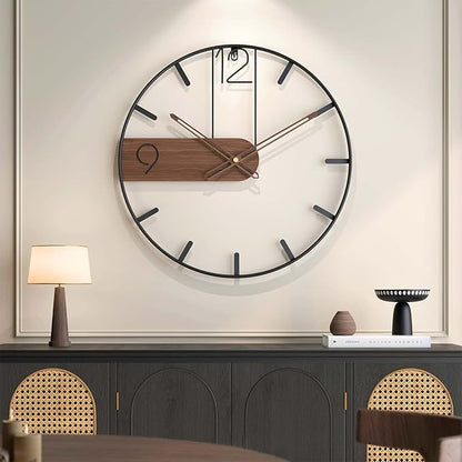 Cuspin Modern Large Wall Clock 24 Inch, Wood Metal Frame Silent Non Ticking Battery Operated Wall Clocks Decoration for Living Room, Bedroom, Kitchen, Minimalist Walnut Dial Arabic Numerals