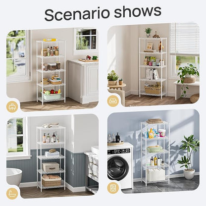 SINGAYE Shelf Wire Shelving Adjustable Storage Shelves Rack Standing Units for Kitchen Closet Laundry Bathroom Organizers Metal Pantry Narrow Mesh Gaps 14" D x 24" W x 59" H White