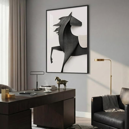 Framed Modern Black and White Horse Wall Art, Contemporary Animal Prints Paintings Artwork for Walls, Minimalist Elegant Horse Pictures for Living Room Dining Bedroom Home Office Wall Decor 24x36 In