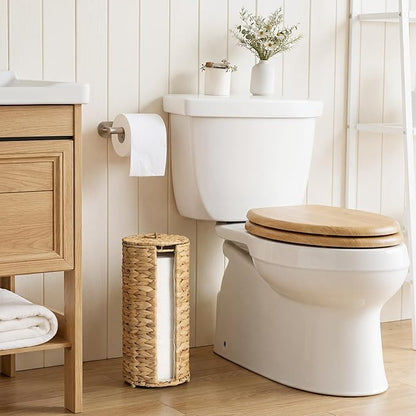 GRANNY SAYS Free Standing Toilet Paper Holder Stand with Storage, Water Hyacinth Wicker Toilet Paper Storage with Lid, Holds 3 Rolls, Tissue Holder for Bathroom with Built-in Cloth Lining