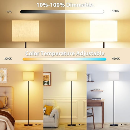 Keepsmile Dimmable Floor Lamps for LivingRoom with 12W LED Bulb, Foot Switch, Remote Custom Color Temperature Floor Light, Linen Shade Standing Lamps, Modern Tall Lamp for Office Bedroom Kid Room