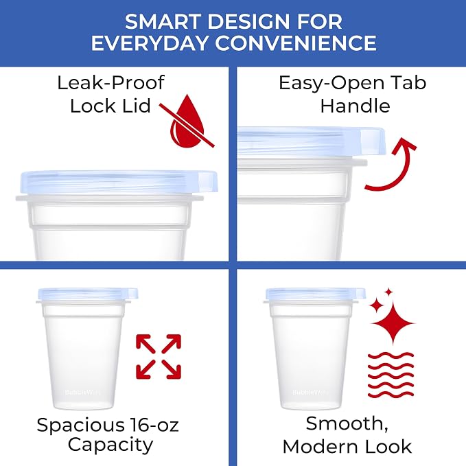 BubbleWally JoyPlus Overnight Oats Containers with Lids Plastic (Mix) - Meal Prep Containers Reusable for Food Storage – 16oz Jars for Breakfast, Snacks, and Lunch