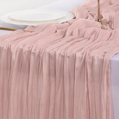 Socomi 15pcs Pink Cheesecloth Table Runner Valentine's Day Boho Rustic Gauze Dusty Pink Farmhouse 120 inch 10FT Cheese Cloth Runner for Wedding Party Baby Shower Birthday Home Decor Holiday