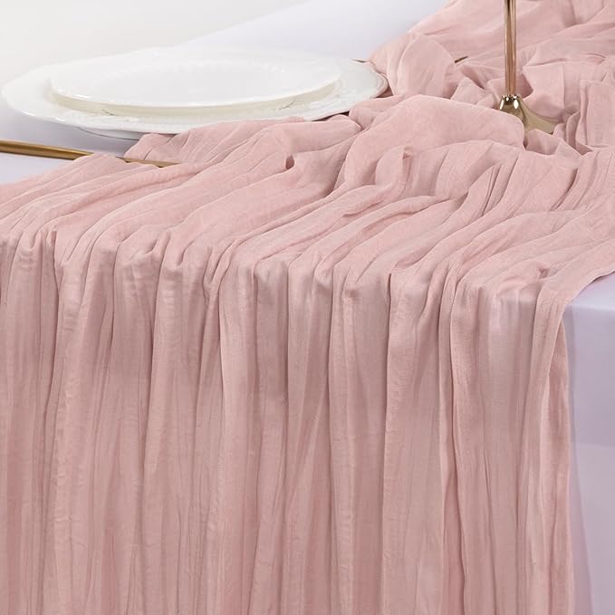 Socomi Pink Cheesecloth Table Runner Valentines Day Spring Boho Rustic Gauze Farmhouse 120 inch 10FT Cheese Cloth for Wedding Party Baby Shower Birthday Home Decor Holiday Decorations