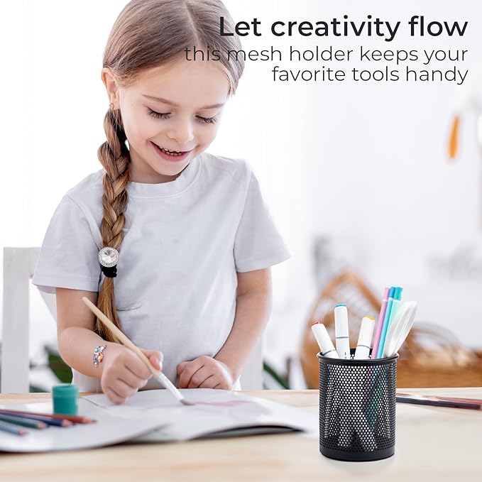 M&G Black Mesh Pen Holder, Metal Pencil Cup Holder Wire Mesh Pencil Holder for Desk Office School Organizer
