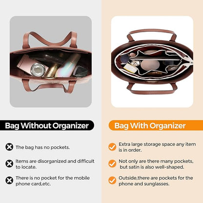 SDANG Purse Organizer Insert with Zipper – Pink Handbag & Tote Bag Organizer | Bag-in-Bag Insert with Pockets for Purses, Totes & Travel(Brown,Large 30)