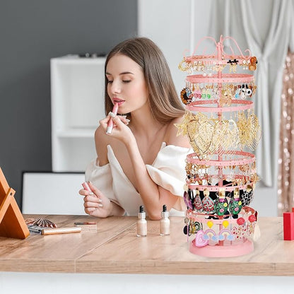 17Dec 6 Tier Rotating Jewelry Organizer Stand, 230 Holes Earring Holder Organizer for Women Girls, Spinning Earring Tree with Ring Holder, Wide Base for Bracelets Watches Lipstick