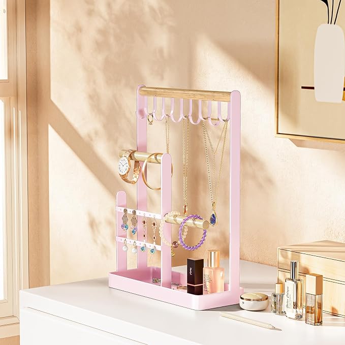ProCase Cute Jewelry Stand, Aesthetic Jewelry Organizer for Dresser Vanity, Jewelry Holder Display for Necklaces Earrings, Gifts for Teen Girls Women, Bedroom Dorm Decor -Medium, Pink